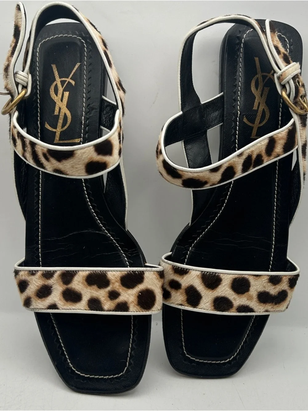 Womens YSL Leopard Calf Hair Sandals Flat Strappy Square Toe Italy 40 luxury - Picture 13 of 13
